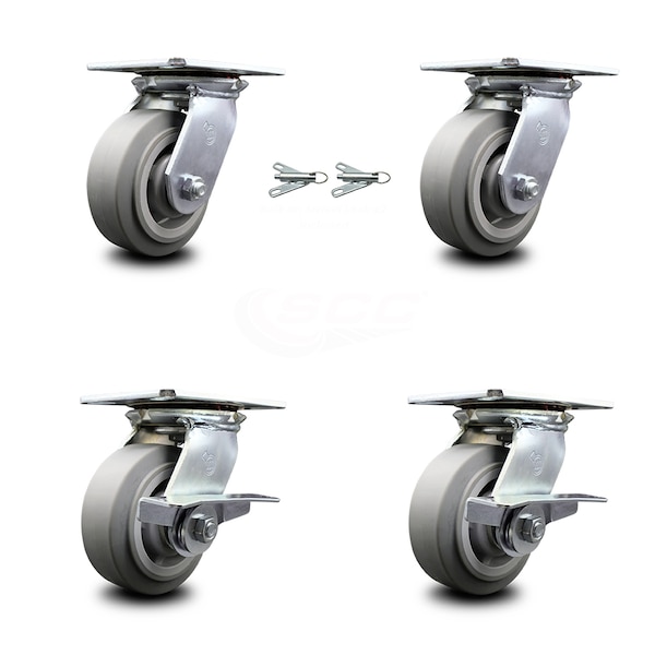 5 Inch Thermoplastic Rubber Swivel Caster Swivel Locks 2 Brakes SCC, 2PK